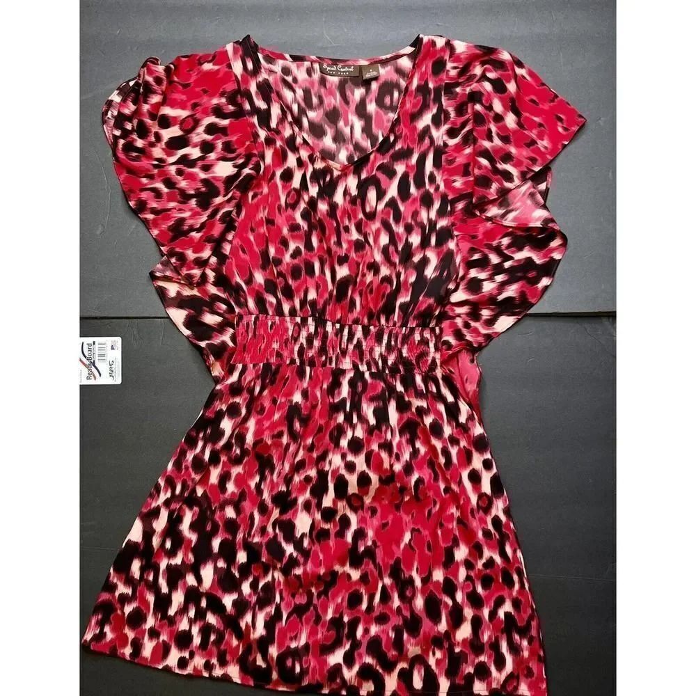 Speed Control Hot Pink NY Tunic Dress Shirt Leopard Print small - Y2K style